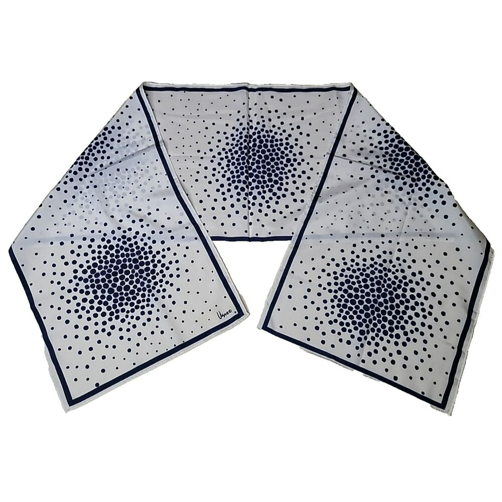 Vintage Vera Scarf White‎ Navy Blue Polka Dot Op Art Signed Long Oblong